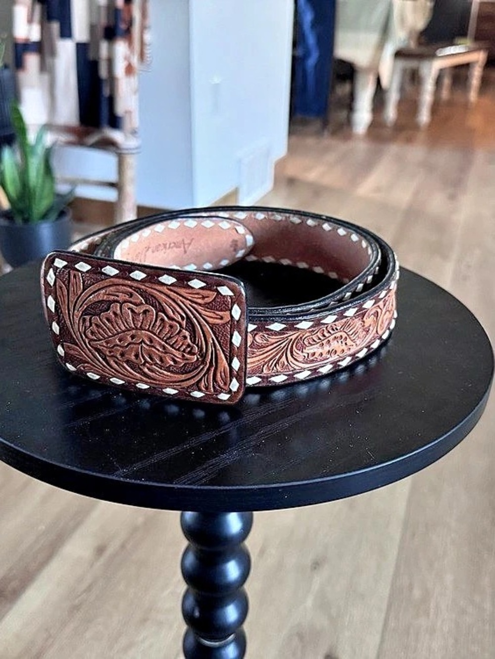 American Darling Hand-Tooled Western Floral Leather Belt with Matching Buckle